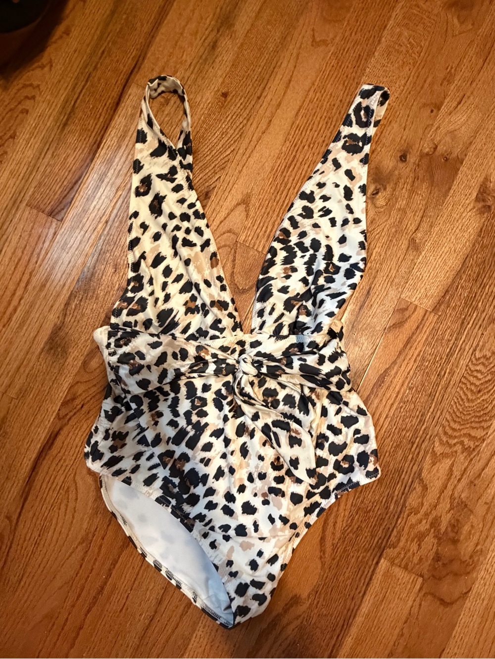 aerie Leopard Print Deep Plunge One Piece Swimsuit